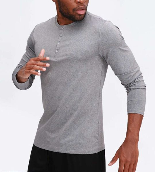 lu Hommes Yoga Outfit Sport T-shirt à manches longues Mens Sport Style Col bouton Chemise Formation Fitness Vêtements Élastique À Séchage Rapide Respirant et décontracté 12