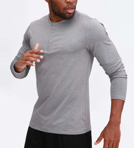 lu Hommes Yoga Outfit Sport T-shirt à manches longues Mens Sport Style Col bouton Chemise Formation Fitness Vêtements Élastique À Séchage Rapide Porter mode 211