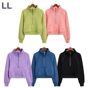 LU Nieuwe yogajas Hoogwaardige herfst/winter Halve rits Trui met hoge opstaande kraag Casual hardloopfleece Verdikte warme sporttrui Damessweater