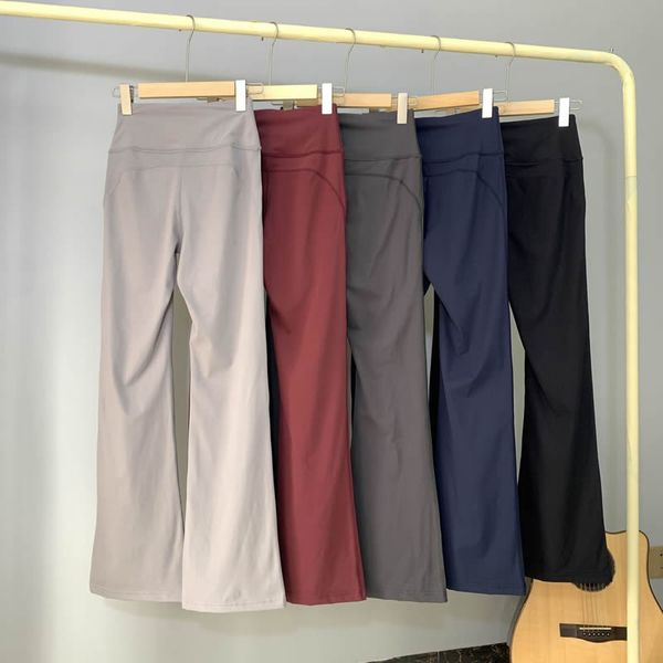 LU NUEVOS Pantalones acampanados de yoga Pantalones de verano para mujer de cintura alta, ajustados, con parte inferior acampanada, muestra las piernas, red larga para ejercicios de yoga, pantalones de yoga para mujer de moda