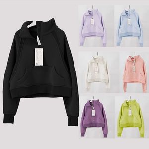 Lu Nueva chaqueta de yoga Jersey Media cremallera Suéter de cuello alto Ropa deportiva para mujer A prueba de viento Cálido Correr al aire libre Chaqueta de algodón suelta Manga larga Traje de yoga para fitness