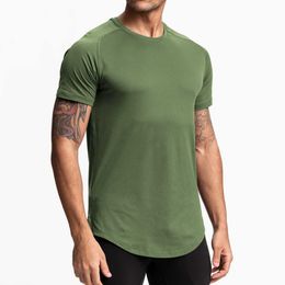 lu Outdoor Men sport t shirt vaste kleur korte mouw kort hekje zweet top bodybuilding shirts elastische afslanke d-67