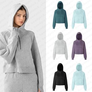 Lu Outfits Sportjas voor dames Fiess Hoodie Losse jas met halve rits Yogajassen met duimgat Vrijetijdskleding Mode Top A-18