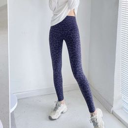 Lu Pant Align Align Lu Lemon Print Leggings de leopardo estampados Mujer Yoga de cintura alta Fiess Elástico Secado rápido Apretado Correr Nueve puntos P