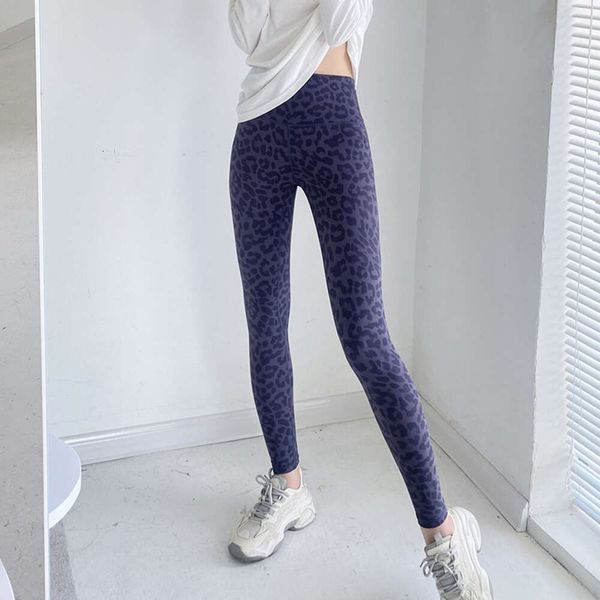 Lu Pant Align Align Lu Lemon Print Leggings de leopardo estampados Mujer Yoga de cintura alta Fiess Elástico Secado rápido Apretado Correr Nueve puntos P