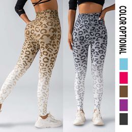 Lu Pant Align Align Lu Lemon Print Leopardo de moda Leggings de yoga de nueve puntos con cintura alta y color degradado Mujeres 2024 Gym Jogger Spor