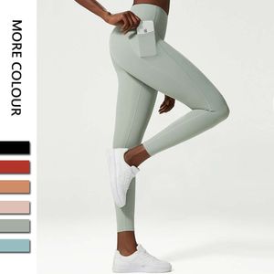 Lu Pant Align Citron Longueur Couleur Cheville Femmes Pantalon De Yoga Solide Nylon Super Extensible Taille Haute Leggings Poche Latérale Poids Léger Gym Entraînement