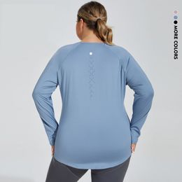 LU Plus maat losse heup yoga shirt met lange mouwen Net Hole Beauty Achterpagina hardloopfitnesstop met lange mouwen