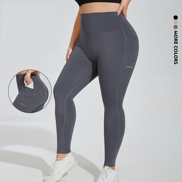 LU plus taille sport poche fitness Legging Running Hip Female Feme High Taist Elastic Pantalon serré