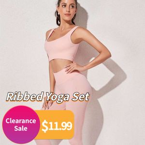 Lu Set Jumpsuit Uitline Lemon Clearance Sale Ribbed Yoga Women Athletic Wear workout Set Gym Kleding Fiess Bra+ Hoge Taille Naadloze leggings