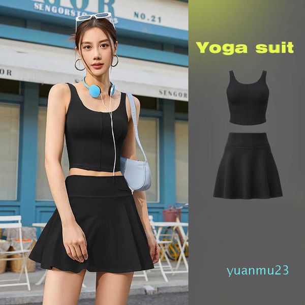 Lu Set Summer Yoga Suit pour Fitness Sports Set Femme Gym Tennis Workout Sportswear Doublé Jupe Danse Vêtements 2 Pièce Outfit Femme Lady