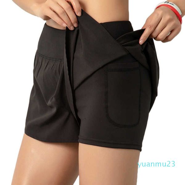 Lu Shorts Yoga Summer Sport Women Biker Shorts Bolso Lateral de Duas Camadas Shorts de Corrida Respiráveis Secagem Rápida Treino Academia Fitness Sportwear Calças Curtas Spandex