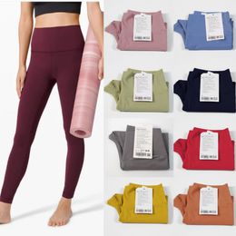 LU Effen Kleur Yogabroeken voor dames Hoge taille Uitlijning Sport Fitnessset Panty's Elastisch Fitness Dames Buitensporten LL Yogaleggings Tights lu-008