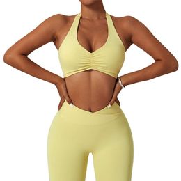 Lu Sport Bra Lemon LL 2024 Sexy Femmes Sexy Halter Push Up Crop Tops Yoga Bra Fiess Tank Running Gym Wear Vest Workout Woman Tops Vest