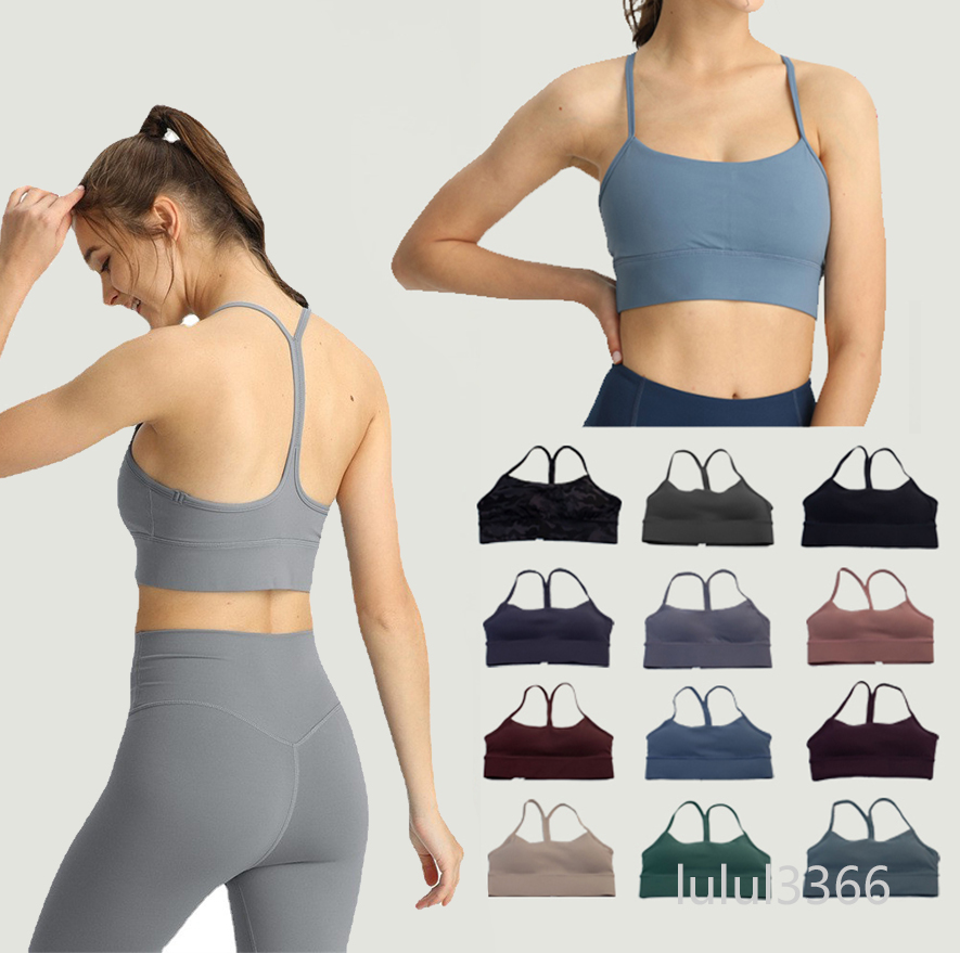 lu Strappy para mulheres Flow Y Back Sports Bra Light Support Copas removíveis limão Yoga Sutiã com almofada no peito Sutiãs esportivos macios Sutiã Racerback de cor sólida