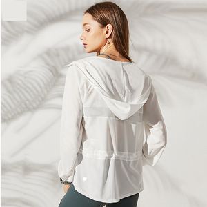 lu Veste décontractée à capuche avec fermeture éclair pour femme - Protection solaire - Mince - Veste de sport - Trou pour les doigts - Manches longues - Veste de yoga - Noir blanc rose LL125