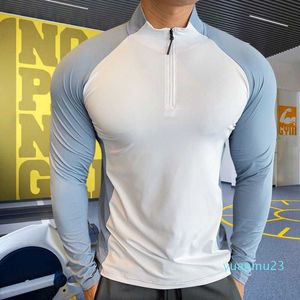 Lu T Shirt Hommes Fitness Trainer Training Tshirts Tops Gym Workout Compression Sweat pour Running Football Jersey Col Haut Homme Sportswear