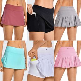 Lu Tennis jupes plissées Yoga jupe vêtements de sport Lu femmes course Fiess Golf pantalons Shorts sport taille arrière poche fermeture éclair citron