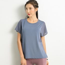LU- TX07 Nouveau T-shirt de sport pour femme été slim col rond à manches courtes yoga à séchage rapide mesh respirant haut de course veuillez vérifier le tableau des tailles pour acheter