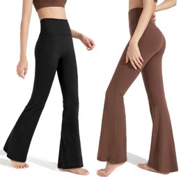 LLu Yoga uitlopende broek Naakt tailleband zakleggings Zomer Dames Hoge taille Slim Fit Buik Bell-bottom Broek Toont benen Lang Lange yogabroeken van volledige lengte Designer