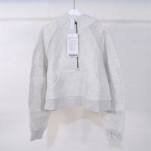 Lu Femmes Demi Veste À Glissière Scubaa Automne Sweat À Capuche Vestes De Yoga Dames Sport épais Lâche Style Court Avec Polaire ll826