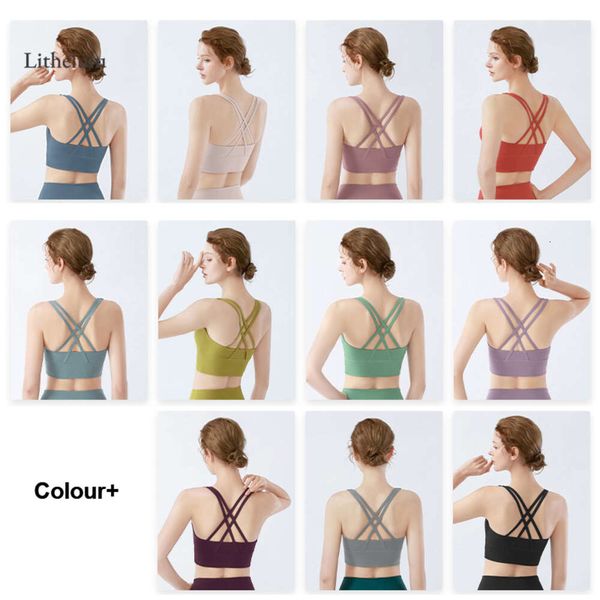 Lu Align Bras Strappy Strappy Fiess Faseess Trucked Cross Cross Cross Gym Gym Tops Alo Support Support Yoga Bra con tazas extraíbles de limón