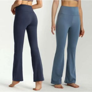 LU Pantalon De Yoga Pour Femmes Rainure Évasée Aligner Couleur Unie Nu Sport Façonnant Taille Haute Serré Fitness Coupe Ample Joggers Vêtements De Gymnastique Wom