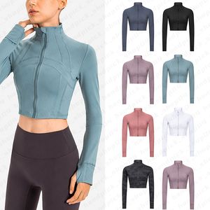 Lu femmes veste de Sport coupe ajustée fermeture éclair manteau de Yoga séchage rapide court col debout haut Fitness course vêtements de Sport hauts d'entraînement de gymnastique fille élastique Jogging vestes A-08