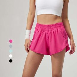 Lu women Sports Yoga Shorts 2,5 pouces Poches latérales amples Fiess Running Vente chaude Sous-vêtements pour femmes Short de sport respirant à séchage rapide Citron