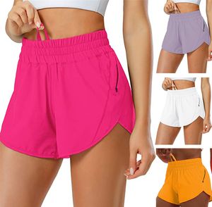 lu Dames Sport Yoga Shorts Outfits Hoge Taille Sportkleding Ademend Met Zak Fitnesskleding Korte Broek Meisjes Hardlopen Elastisch Met Binnenvoering 6 Kleuren Zwart