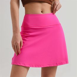 Lu dames sport yoga rokken workout shorts zipper geplooide tennis golf rok anti -exposure fitness short met pocket a1011