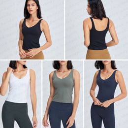 Lu Femmes U Dos Soutien-Gorge De Sport Longline Rembourré Débardeur Sensation Nue Entraînement Fitness Course Yoga Hauts Sans Manches Taille Longueur Débardeur avec Coussinets Amovibles A-70