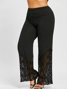 Lu femmes pantalons à jambes larges grande taille couleur unie taille haute pantalon dentelle Leggings amples mince sport été dames vêtements