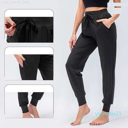 Lu Mujeres Yoga Noveno Pantalones Correr Fitness Joggers con bolsillo con cremallera Cintura alta Elástico Casual Pantalones para correr 4 colores ropa de gimnasia ropa de gimnasia