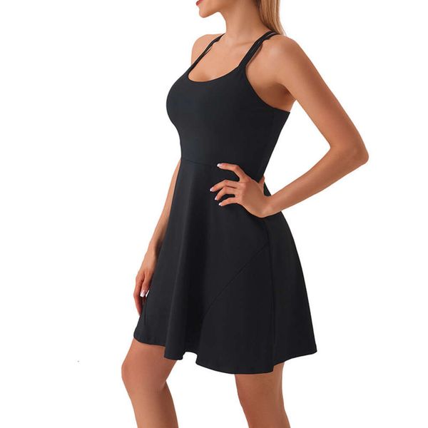 Lu ropa de diseñador para mujer vestido de verano mismo vestido falso de dos piezas, bloqueo de entrepierna antideslumbrante, chaleco deportivo de tenis y fitness