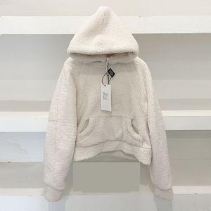 lu Damen-Lamm-Herbst-Kapuzenpullover, Sweatshirt, Yoga-Anzugjacke, Damen-Sportmantel, halber Reißverschluss, dick, locker, kurzer Stil mit Fleece