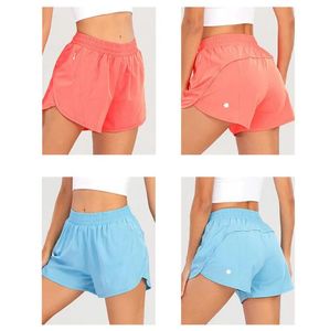 LU Femmes Yoga Tenues Taille Haute Short De Sport Exercice Fitness Porter Filles Short De Course Vêtements De Sport Élastiques Doublé Cordon Short