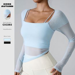 Lu – chemise de Yoga pour femmes, tenue à manches longues, col ras du cou, respirante, sans couture, haut court et moulant, t-shirt d'été CX2393