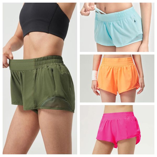 Lu Short de yoga pour femme avec vêtements d'exercice, fitness, short de course pour filles, pantalon élastique, vêtements de sport, poches, short chaud 6,3 cm