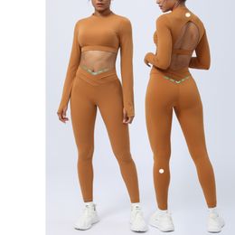 Lu Womens Yoga Set de dos piezas Bras con set de pantalón largo Camisole LL entrenando sin espalda con gimnasio Fitness de manga larga Cami Casual SM2326