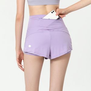 Lu Womn Yoga Shorts Outfits Hoge Taille Sportswar Back Zippr Pockt Fiss War Korte Broek Meisjes Running Elastic Prvnt Wardrob Culott Doubl dck Ps