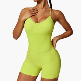 Lu Yoga Aline Traje Sexy Women Seamless Hollow Out Back Shorts Sports Dance Wear Jumpsuit Fiess Bodysuit Ll Lemon Sports Gym