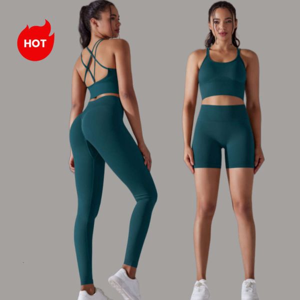 Lu Yoga Align Top Gym Set Eggings Women Sports Varseurs 2/3 pièces Sports Push Up Short Bar Suit iess Yoga Vêtements Salless Scarts Tracksuit L