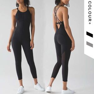 Lu yoga bodysuit rine jumpsuit dames kont tillen yoga een stuk outfit lange broek bodysuit rompers sexy witte bodycon jumpsuit fiess gy