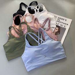 LLu Yoga Bra Fitness Running Ropa Interior Mujer Casual Hermosa Espalda Camisetas sin Mangas Deportivas Color sólido Sujetador con Espalda Lisa Sin aros Chaleco de Fitness con Almohadillas para el Pecho