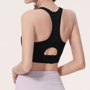 lu yoga soutien-gorge sous-vêtements de sport fitness débardeurs femmes haute résistance antichoc trois rangées boucle élasticité séchage rapide respirant dos évidé course gym gilet noir