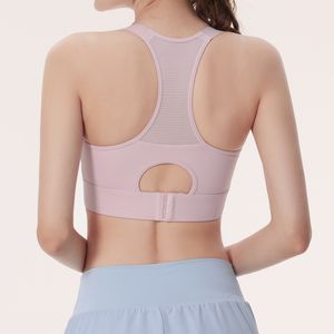 lu yoga soutien-gorge sous-vêtements de sport fitness débardeurs femmes haute résistance antichoc trois rangées boucle élasticité séchage rapide respirant dos évidé course gym gilet rose