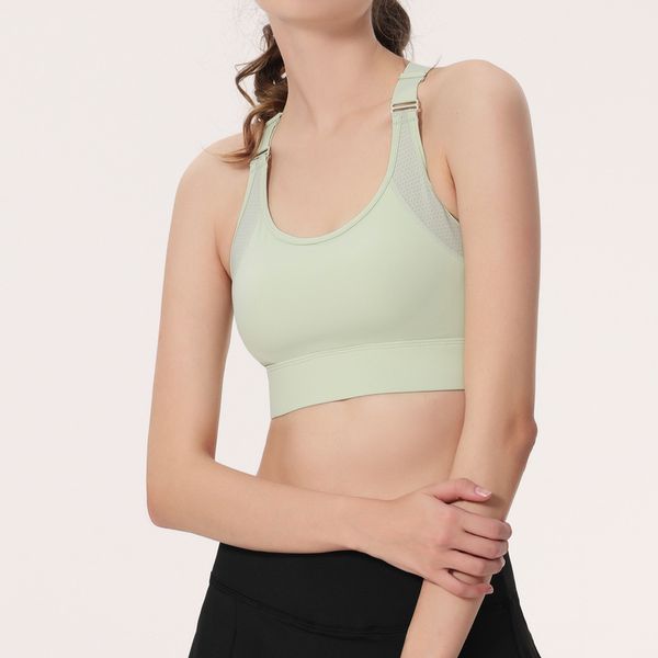 lu yoga sujetador ropa interior deportiva camisetas sin mangas de fitness mujeres de alta resistencia a prueba de golpes hebilla de tres filas elasticidad secado rápido transpirable espalda ahuecada correr gimnasio chaleco verde