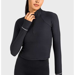 Lu Yoga Clothes Designer Femmes Shirts de mode de luxe Top Quality Brandhed confortable Veste de sport réfléchissante élastique verticale courte à moitié zipper Long