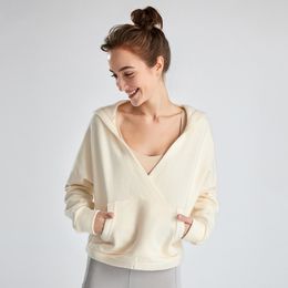 Lu ropa de yoga con cuello en V suéter deportivo con capucha para mujer suelta más terciopelo deportes al aire libre top de manga larga lu-F157 Consulte la tabla de tallas para comprar